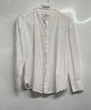 Load image into Gallery viewer, Loft Womens White Long Ruffle Sleeve Stand Collar Button-Up Shirt Size Small