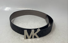 Load image into Gallery viewer, Michael Kors Mens Black Gray Monogram Print Silver Buckle Reversible Belt Size S