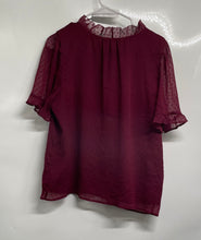 Load image into Gallery viewer, Loft Womens Red Polka Dot Pullover Short Sleeve V-Neck Ruffle Blouse Top Size L