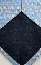 Load image into Gallery viewer, Versace Mens Blue Printed Keeper Loop Adjustable Pointed Tie
