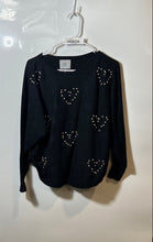 Load image into Gallery viewer, Liv Milano Womens Black Heart Shiny Stone Long Sleeve Pullover Sweater Size L