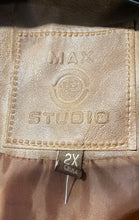 Load image into Gallery viewer, Max Studio Womens Tan Cognac Faux Leather Full-Zip Biker Motorcycle Jacket Sz 2X