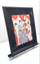 Load image into Gallery viewer, Three Colorful Whimsical Cats Black Framed And Matted Wall Decor Art Print