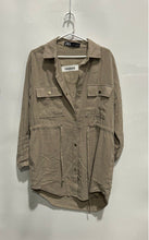 Load image into Gallery viewer, Zara Womens Dark Khaki Long Sleeve Drawstring Waist Snap Front Shirt Size L