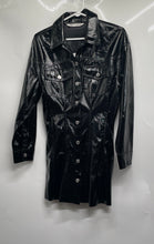 Load image into Gallery viewer, Zara Womens Black Faux Leather Long Sleeve Button Front Shirt Dress Size XS