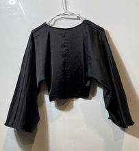 Load image into Gallery viewer, Zara Womens Black Satin Bell Sleeve V-Neck Knotted Cropped Blouse Top Size XS