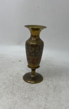 Load image into Gallery viewer, Gold Tone Floral Etched Collectible Decorative Tabletop Brass Designed Vase