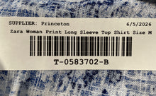 Load image into Gallery viewer, Zara Womens Blue White Paisley Print Long Sleeve Collared Cropped Top Size M