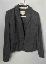 Load image into Gallery viewer, Banana Republic Womens Gray Herringbone Ruffle Lapel One-Button Blazer Size 4