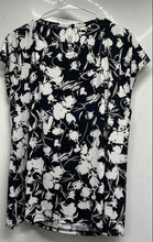 Load image into Gallery viewer, Karl Lagerfeld Womens Black White Floral Cap Sleeve Round Neck Blouse Top Size L