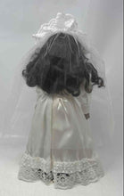 Load image into Gallery viewer, Vintage Collectible Black Curly Hair Brown Eyes Porcelain Doll In Wedding Dress