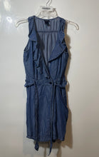 Load image into Gallery viewer, H&M Womens Blue Denim Ruffle Sleeveless Pockets Tie Waist Wrap Dress Size 4