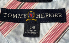 Load image into Gallery viewer, Tommy Hilfiger Mens Blue Pink Striped Cotton Long Sleeve Button-Up Shirt Size L