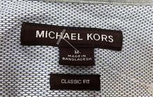 Load image into Gallery viewer, Michael Kors Mens Blue White Printed Classic Fit Button-Up Shirt Size M