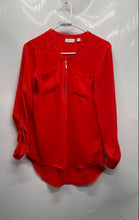 Load image into Gallery viewer, New York & Company Womens Orange 1/4 Zip Long Sleeve Blouse Top Size XS