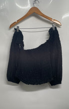 Load image into Gallery viewer, MNG Womens Black Shimmer Off The Shoulder Smocked Pullover Blouse Top Size M