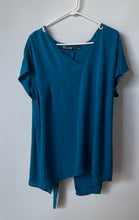 Load image into Gallery viewer, 7 Avenue New York & Company Womens Blue Short Sleeves Blouse Top Size Large