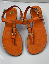 Load image into Gallery viewer, Authentic Tory Burch Womens Orange Leather T-Strap Flat Thong Sandals Size 9M