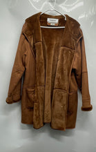 Load image into Gallery viewer, Fitz-Wright Womens Brown Faux Suede And Fur Trim Hooded Button Front Coat Sz 2X