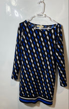Load image into Gallery viewer, Michael Kors Womens Blue Black White Geometric Long Sleeve Shift Dress Size M