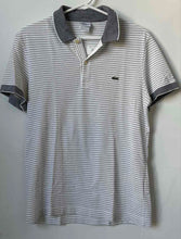 Load image into Gallery viewer, Lacoste Mens White Black Striped Cotton Short Sleeve Collared Polo Shirt Size 3