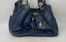 Load image into Gallery viewer, Michael Kors Womens Ludlow Blue Leather Double Handle Drawstring Shoulder Bag