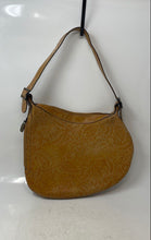 Load image into Gallery viewer, Prune Womens Mustard Yellow Floral Embossed Leather Zip Top Shoulder Bag
