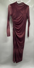 Load image into Gallery viewer, Zara Womens Purple Red Long Sleeve Ruched Back Zip Mock Neck Bodycon Dress Sz M