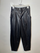 Load image into Gallery viewer, Zara Womens Black Faux Leather Flat Front Tapered Leg Trouser Pants Size 2