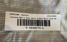 Load image into Gallery viewer, Lacoste Mens Gray Plaid Cotton Short Sleeve Collared Button-Up Shirt Size 46