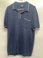 Load image into Gallery viewer, Express Mens Blue Striped Cotton Short Sleeve Collared Polo Shirt Size Medium