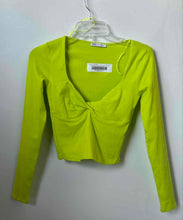 Load image into Gallery viewer, Zara Womens Green Twist Front Long Sleeve Pullover Cropped Blouse Top Size M