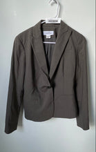 Load image into Gallery viewer, Calvin Klein Womens Brown Striped Long Sleeve Peak Lapel One-Button Blazer Sz 2