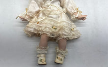 Load image into Gallery viewer, Collectible Surprised Blue Eyes Blonde Curly Hair Porcelain Doll In Lace Dress