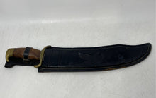 Load image into Gallery viewer, Large Fixed Blade Brass Guard Wood Handle Curved Bowie Knife With Sheath