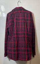 Load image into Gallery viewer, Express Mens Red Black Plaid Cotton Long Sleeve Fitted Dress Shirt Size XL