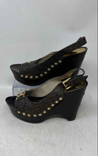 Load image into Gallery viewer, Michael Kors Womens Charm Brown Monogram Print Wedge Slingback Heels Size 7 B