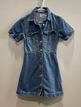 Load image into Gallery viewer, Zara Womens Blue Denim Short Sleeve Collared Button Front Shirt Dress Size XS