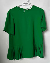 Load image into Gallery viewer, Zara Womens Green Crew Neck Short Sleeve Pleated Hem Blouse Top Size Small