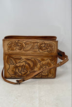 Load image into Gallery viewer, Womens Brown Genuine Leather Floral Print Shoulder Crossbody Handbag
