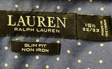 Load image into Gallery viewer, Lauren Ralph Lauren Mens Blue Polka Dot Slim Fit Non Iron Dress Shirt Size 15.5
