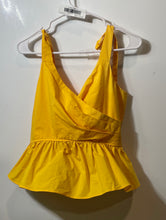 Load image into Gallery viewer, Express Womens Yellow Sleeveless Surplice V-Neck Peplum Blouse Top Size Small