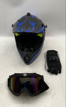Load image into Gallery viewer, MXJ-Gear Unisex Black And Blue Full-Face Motorbike Helmet Size L W/ Accessories