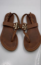 Load image into Gallery viewer, Authentic Tory Burch Womens Brown Leather Thong Sandals Size 8M Worn Damaged