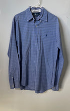Load image into Gallery viewer, Ralph Lauren Mens Blue Plaid Cotton Classic Fit Dress Shirt Size M 15 1/2