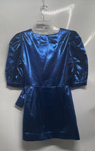 Load image into Gallery viewer, Zara Womens Blue Puff Sleeve V-Neck Front Tie Short Wrap Dress Size Large