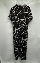 Load image into Gallery viewer, DKNY Womens Black White Printed Short Sleeve Tie Waist Midi Shirt Dress Size 12