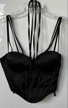 Load image into Gallery viewer, Aqua x Maeve Reilly Womens Black Halter Back Zip Bustier Blouse Top Size Small