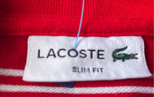 Load image into Gallery viewer, Lacoste Mens Red White Striped Cotton Short Sleeve Slim Fit Polo Shirt Size S