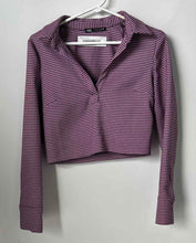 Load image into Gallery viewer, Zara Womens Purple Black Long Sleeve Cropped Blouse Top Size S
